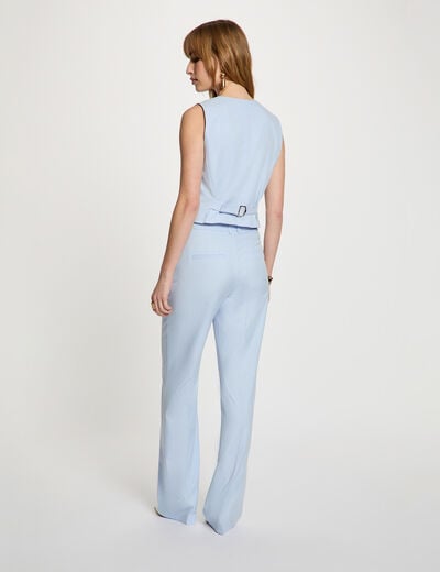 Pantalon droit taille haute bleu ciel femme