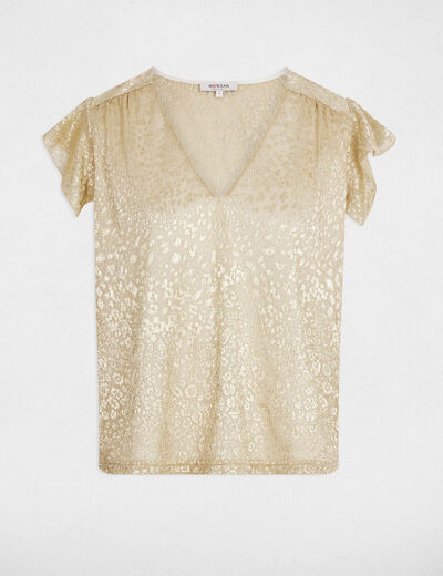 T-shirt sans manches col v jaune or femme