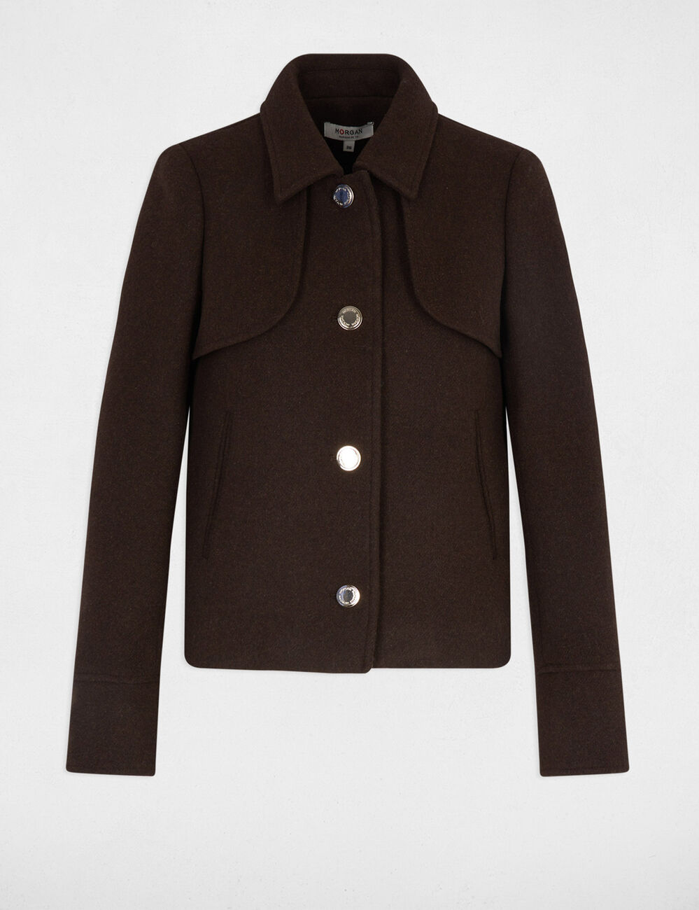 manteau court boutonne marron fonce femme Manteau court boutonné marron foncé femme