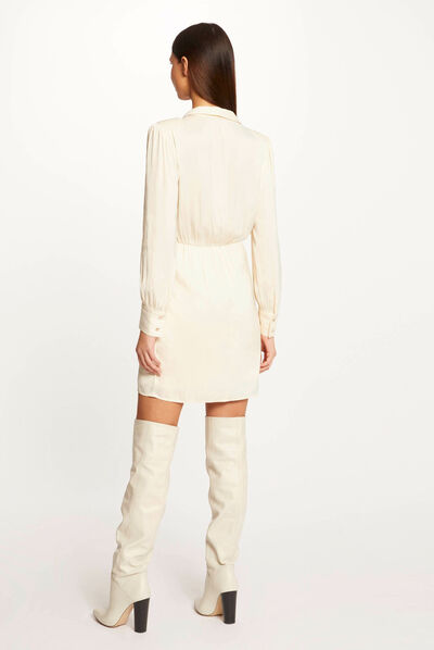 Robe droite drapée satinée ecru moyen femme