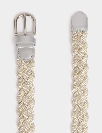Ceinture tressée strass couleur argent femme