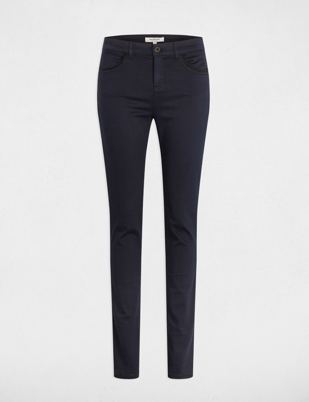 Pantalon slim enduit bleu marine femme