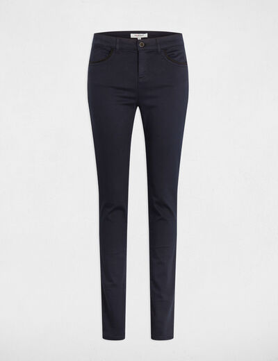 Pantalon slim enduit bleu marine femme