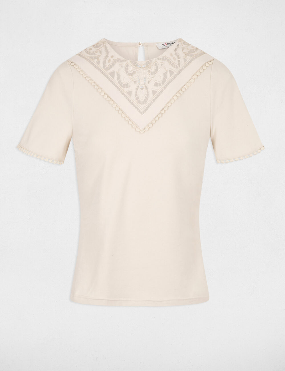 Geborduurd T-shirt licht beige vrouw
