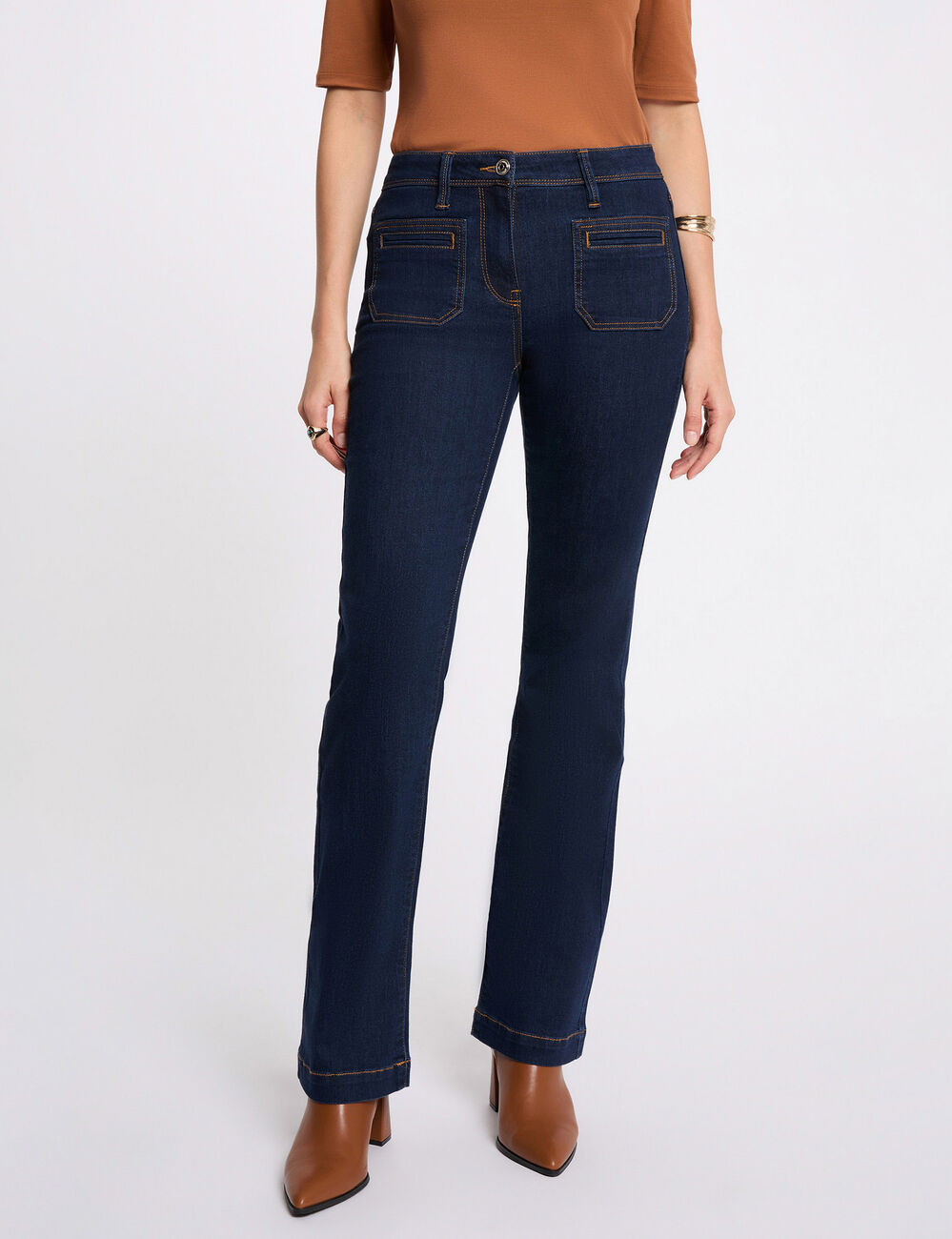 Bootcut jeans met hoge taille ruw denim vrouw