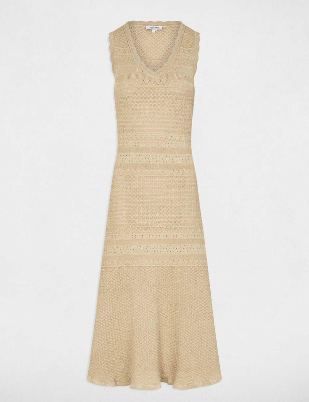 Gebreide jurk met V-hals goudgeel vrouw