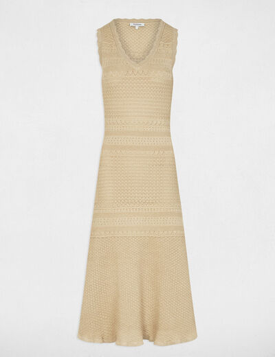 Robe tricot col v jaune or femme