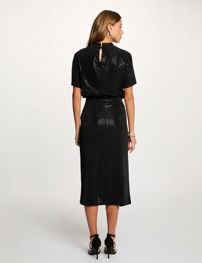 T-shirt sequins col montant noir femme