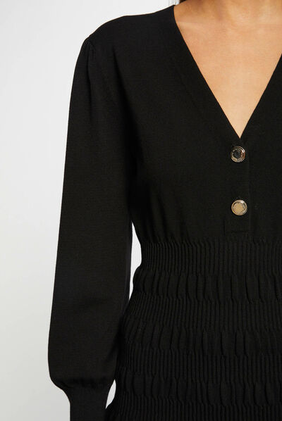 Skater-sweaterjurk met V-hals zwart vrouw