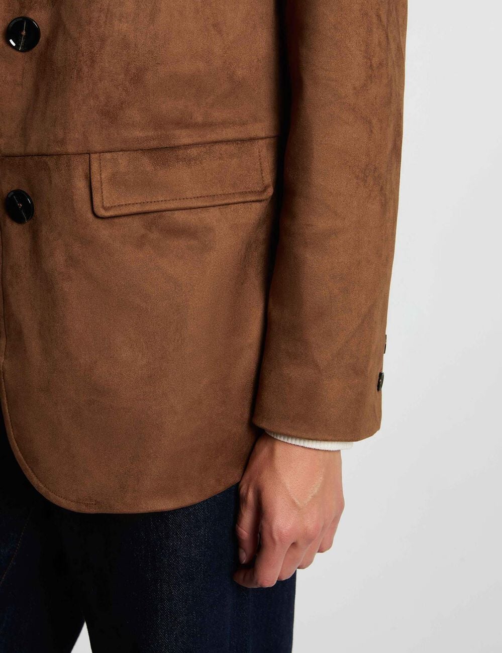Su&egrave;de blazer met reverskraag chocolade bruin vrouw