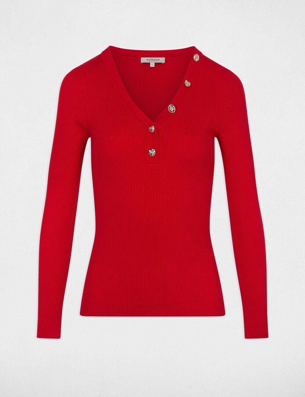 Trui met V-hals en fantasie rood vrouw