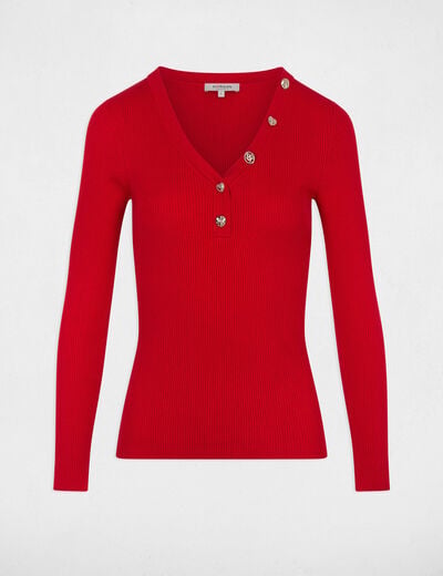 Trui met V-hals en fantasie rood vrouw