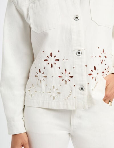 Geborduurde jeansjas helder wit vrouw