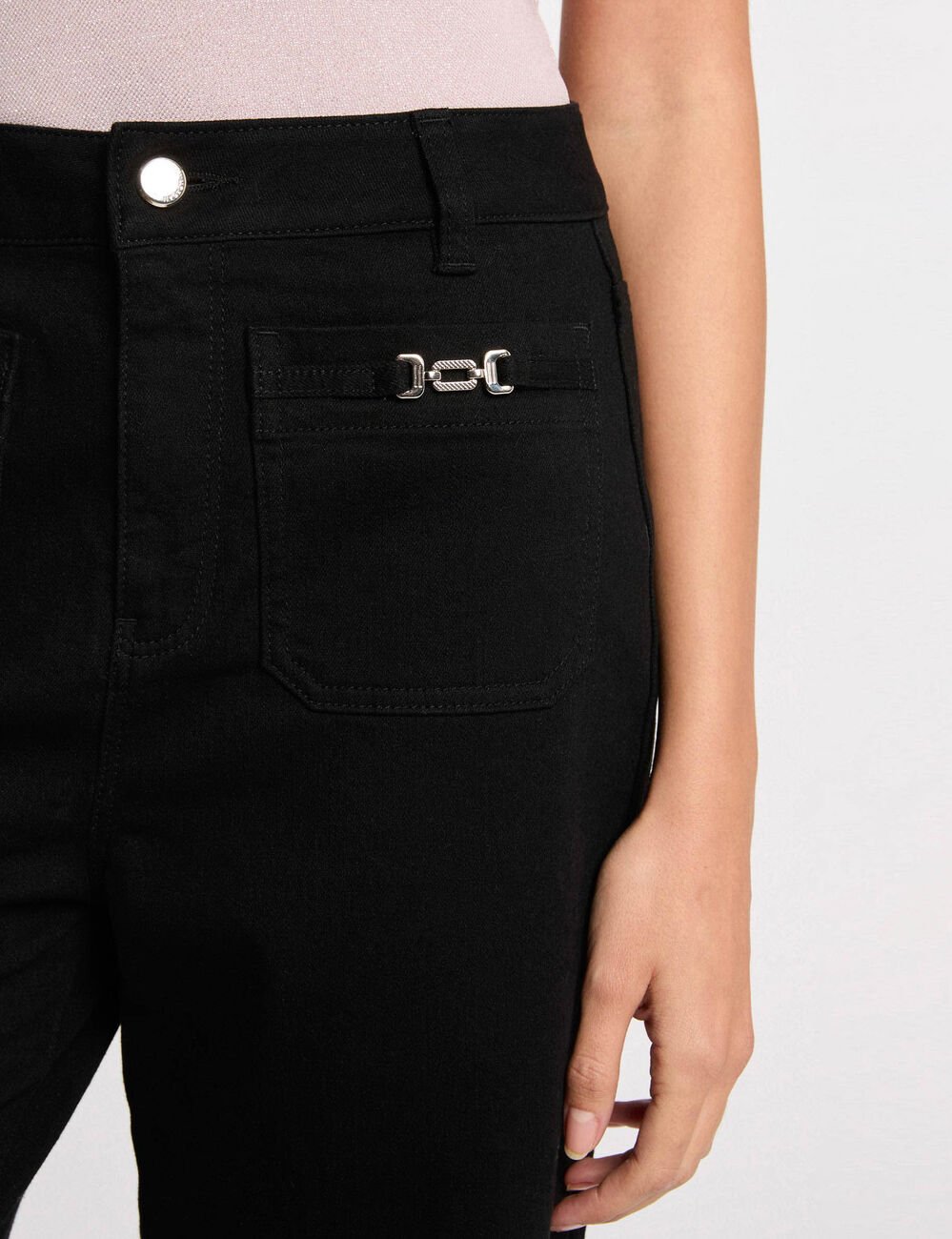 Hoge taille wijde jeans zwart vrouw