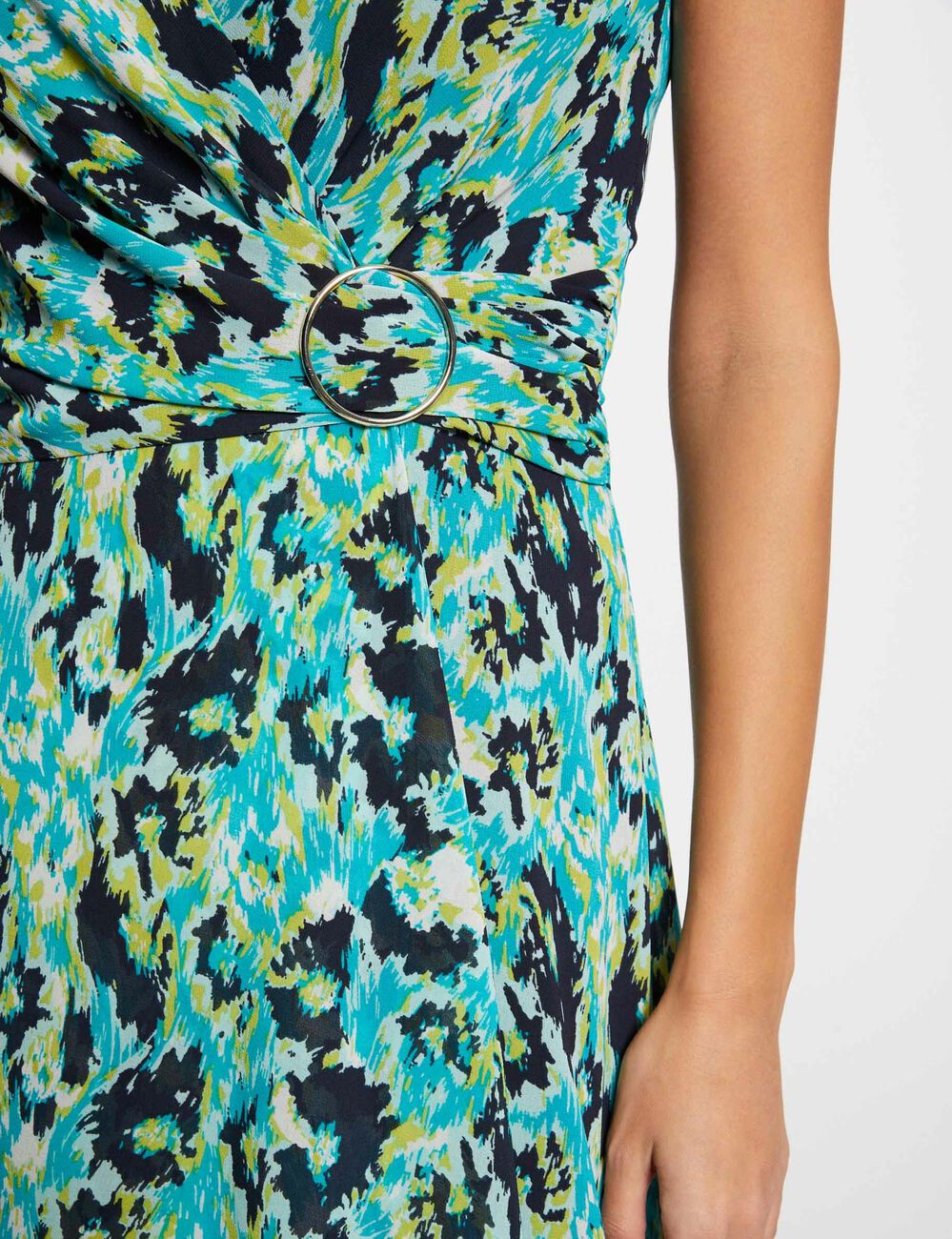 Robe longue cintrée imprimée vert femme