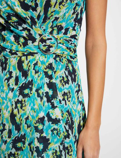 Robe longue cintrée imprimée vert femme