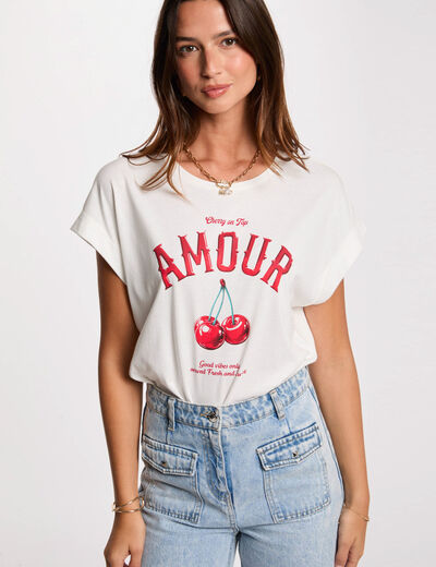 T-shirt à inscription blanc femme