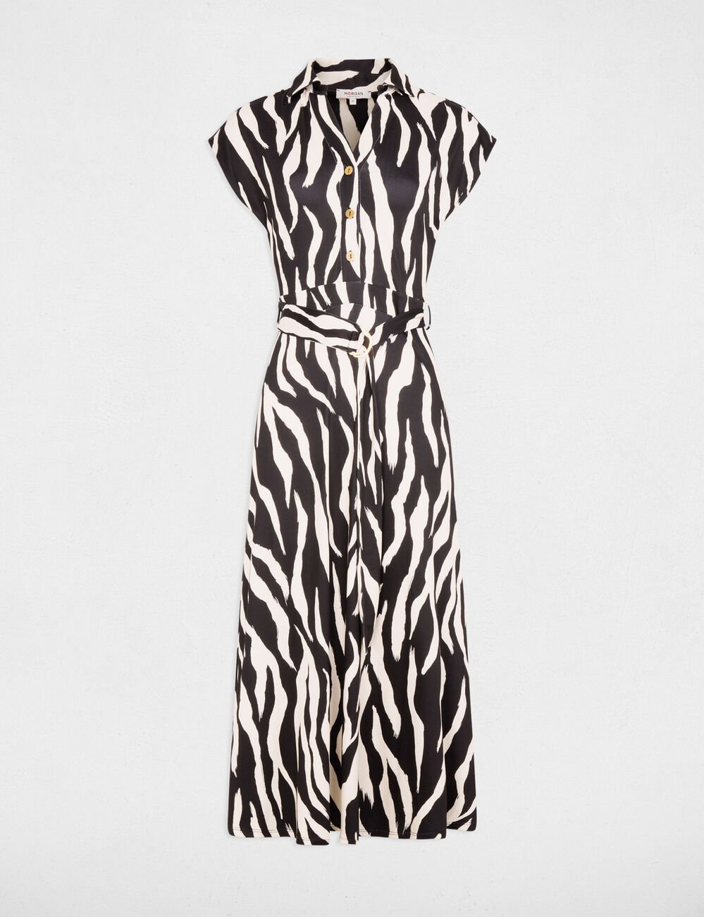 Robe longue col &agrave; revers multicolore femme