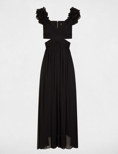 Robe longue droite fluide noir femme