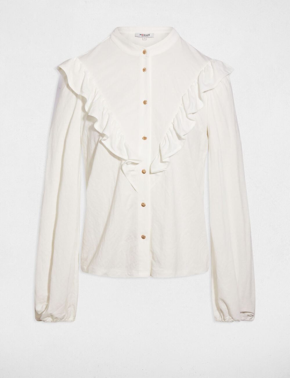 Geplooid shirt met knopen helder wit vrouw