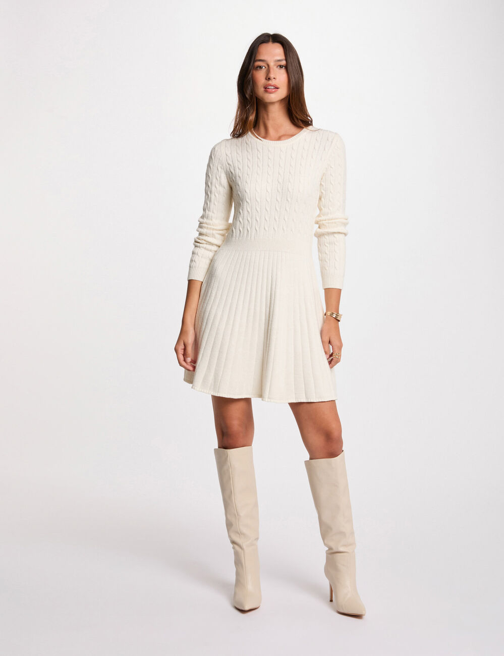 Robe tricot courte patineuse ivoire femme