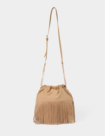 Suède bucket bag beige vrouw