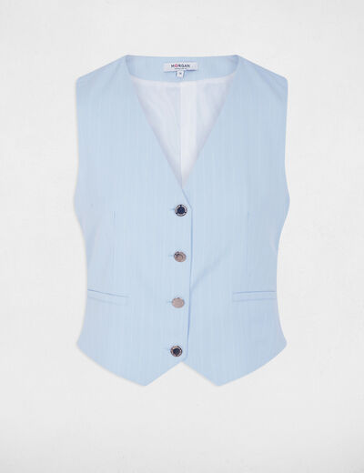 Gilet ray&eacute; col v bleu ciel femme