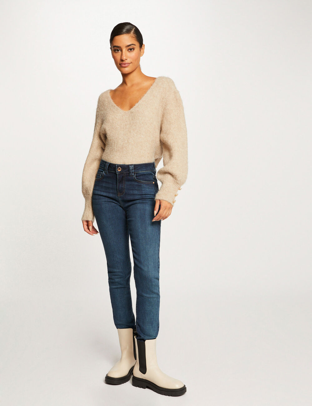 Jeans slim taille haute denim stone femme