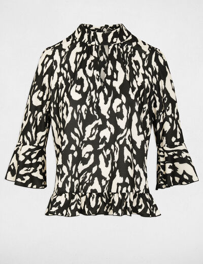 T-shirt manches longues col montant blanc femme