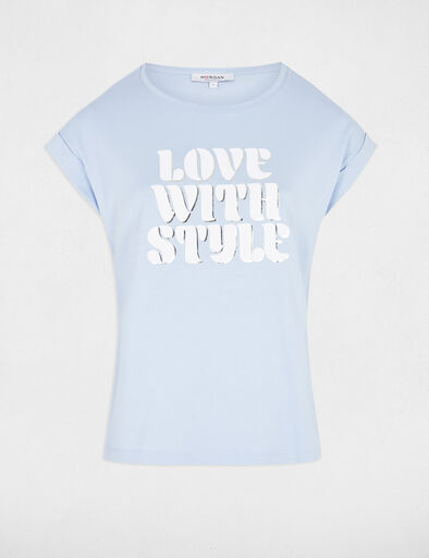 t shirt a inscription bleu ciel femme T-shirt à inscription bleu ciel femme