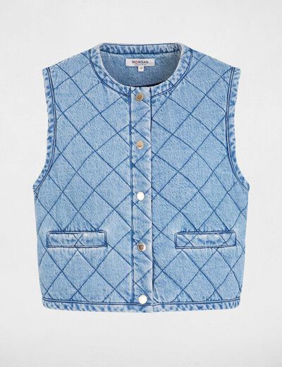 Veste matelass&eacute;e sans manches denim stone femme