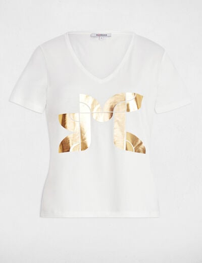 T-shirt court sérigraphié blanc femme