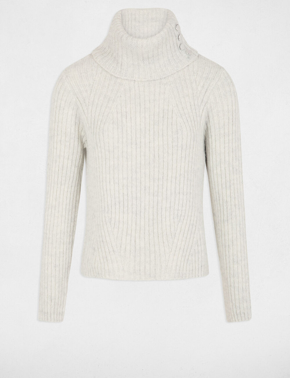 Pull col roul&eacute; &agrave; boutons gris clair femme