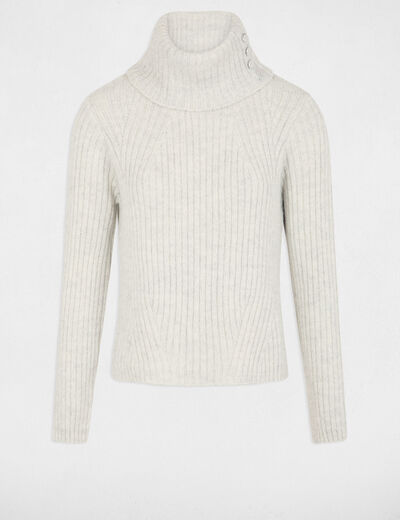 Pull col roul&eacute; &agrave; boutons gris clair femme