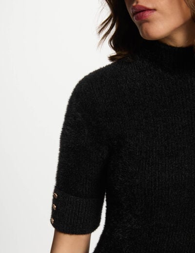 Robe tricot ajust&eacute;e manches courtes noir femme