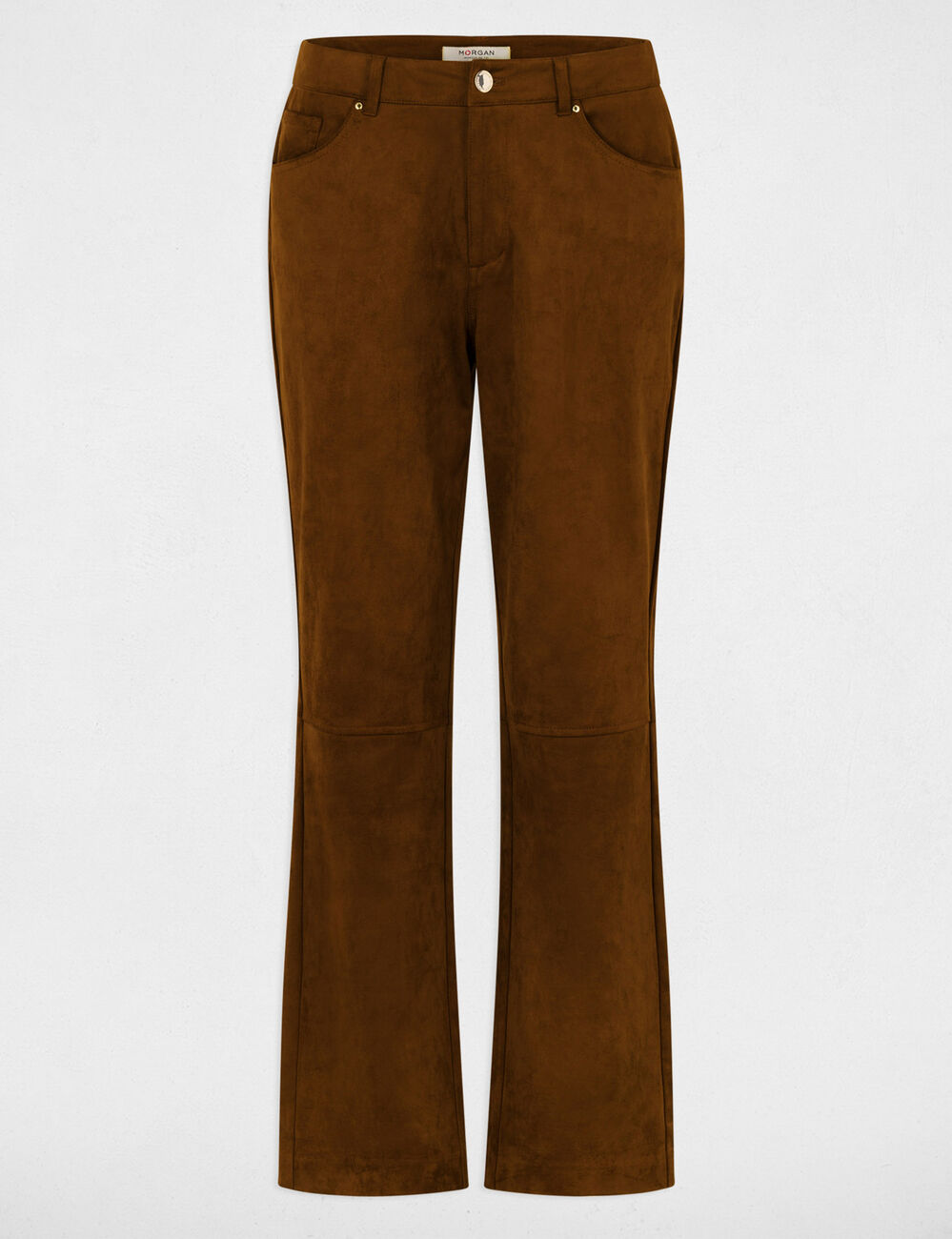 Rechte broek van su&egrave;dine chocolade bruin vrouw