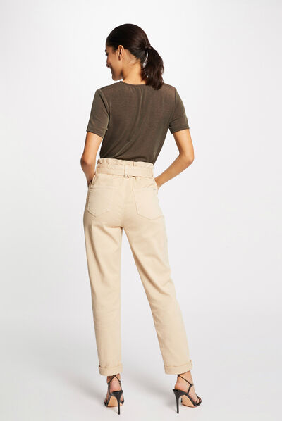 T-shirt manches courtes avec col en V taupe femme