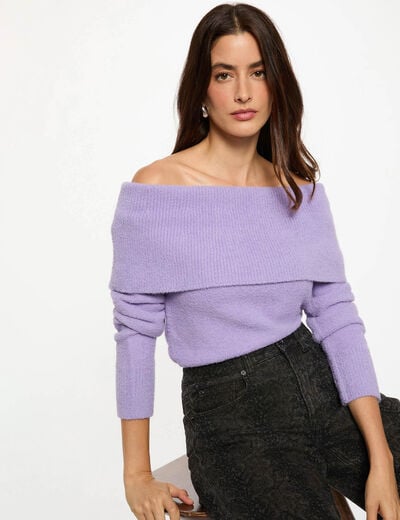 Pull col bardot parme femme