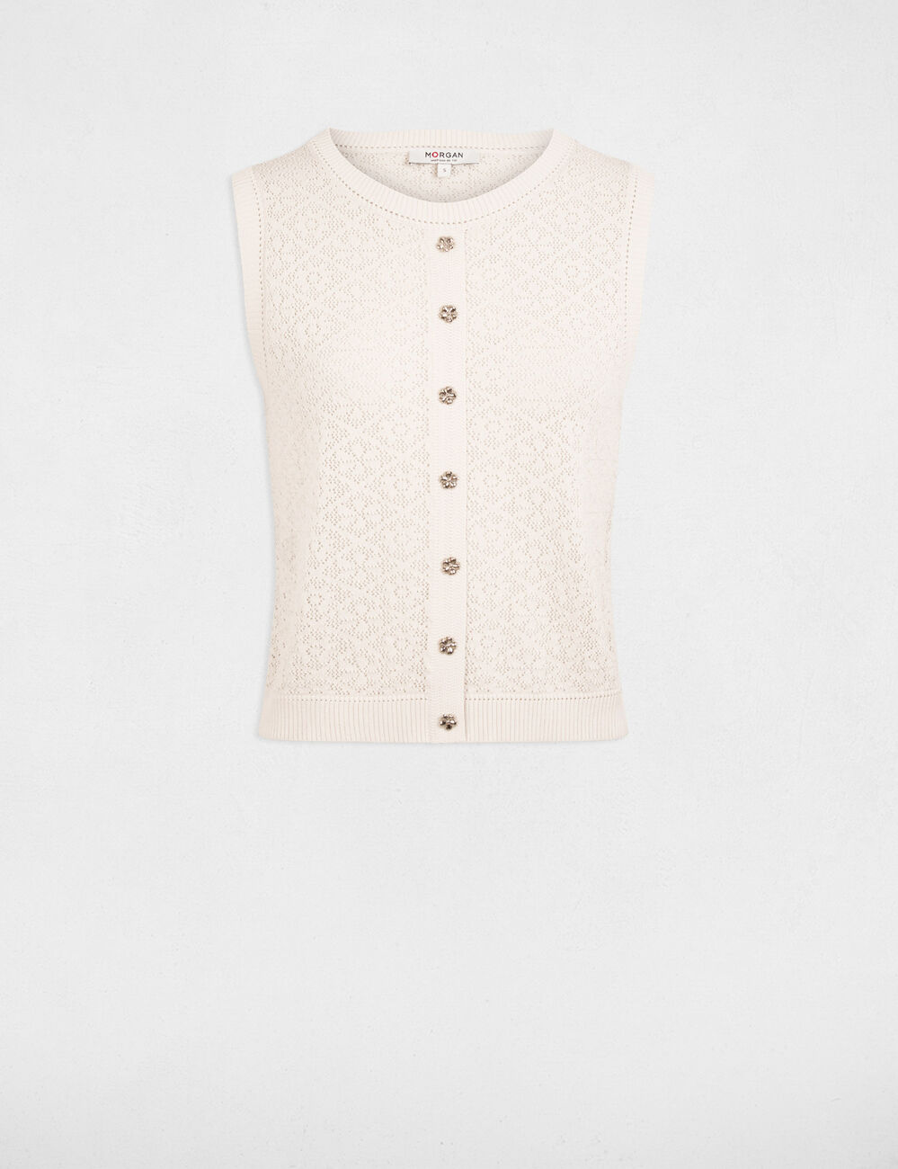 Mouwloos vest met ronde hals ivoor vrouw