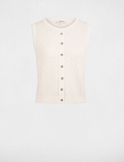 Mouwloos vest met ronde hals ivoor vrouw