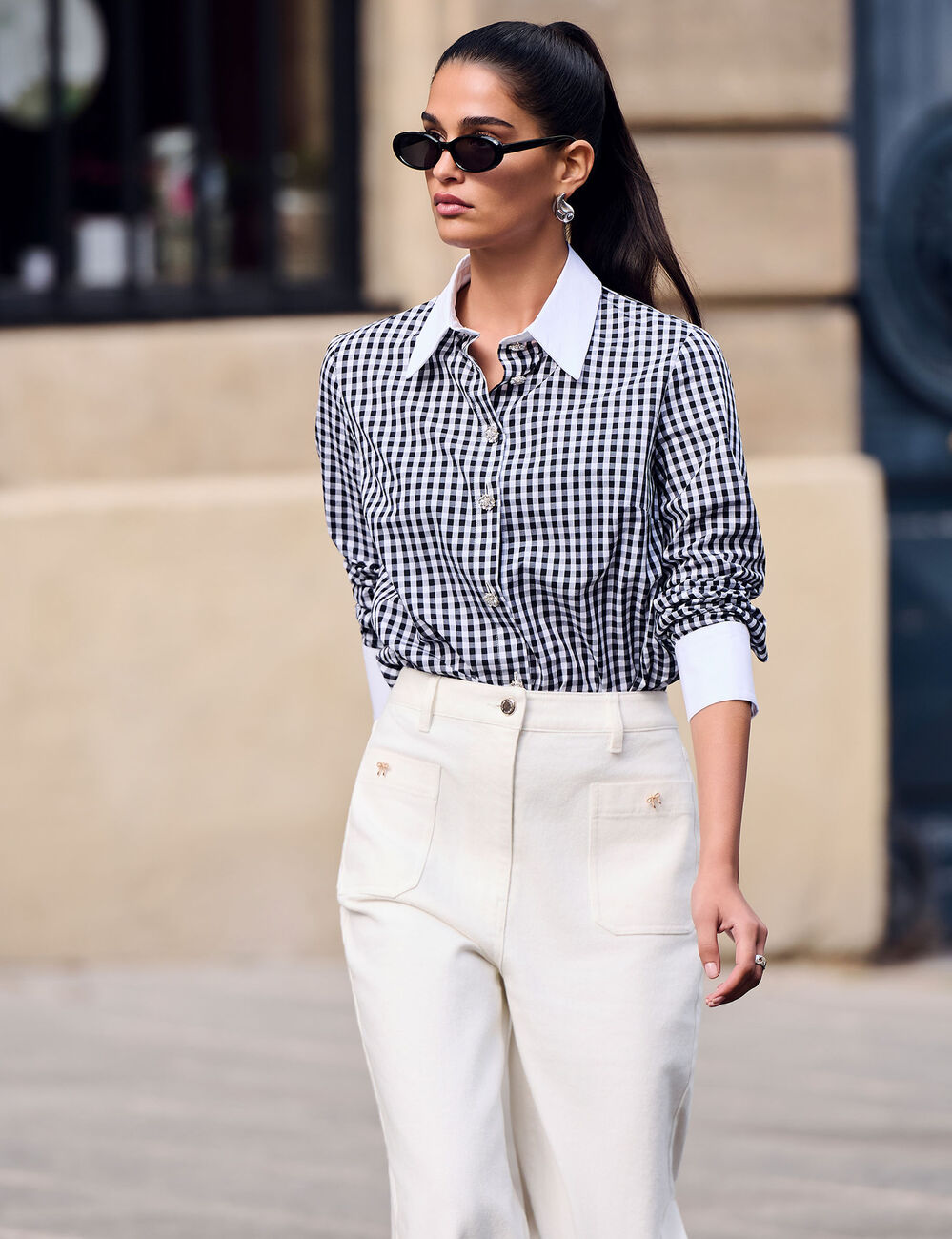 Chemise col contrastant multicolore femme