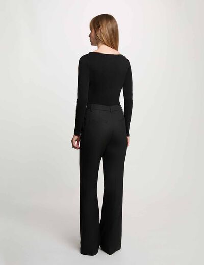 T-shirt d&eacute;collet&eacute; manches longues noir femme