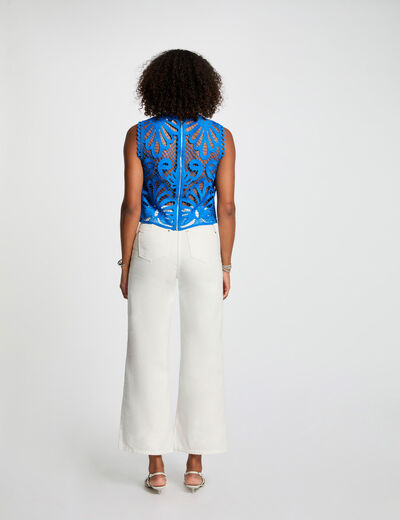 Mouwloze kanten top met print bleu electrique vrouw