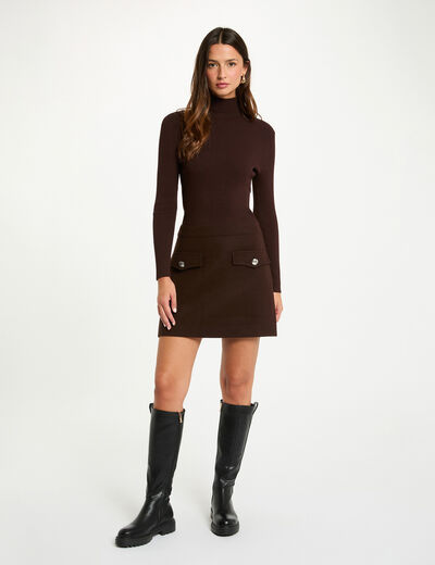 Robe courte ajustée 2-en-1 marron foncé femme
