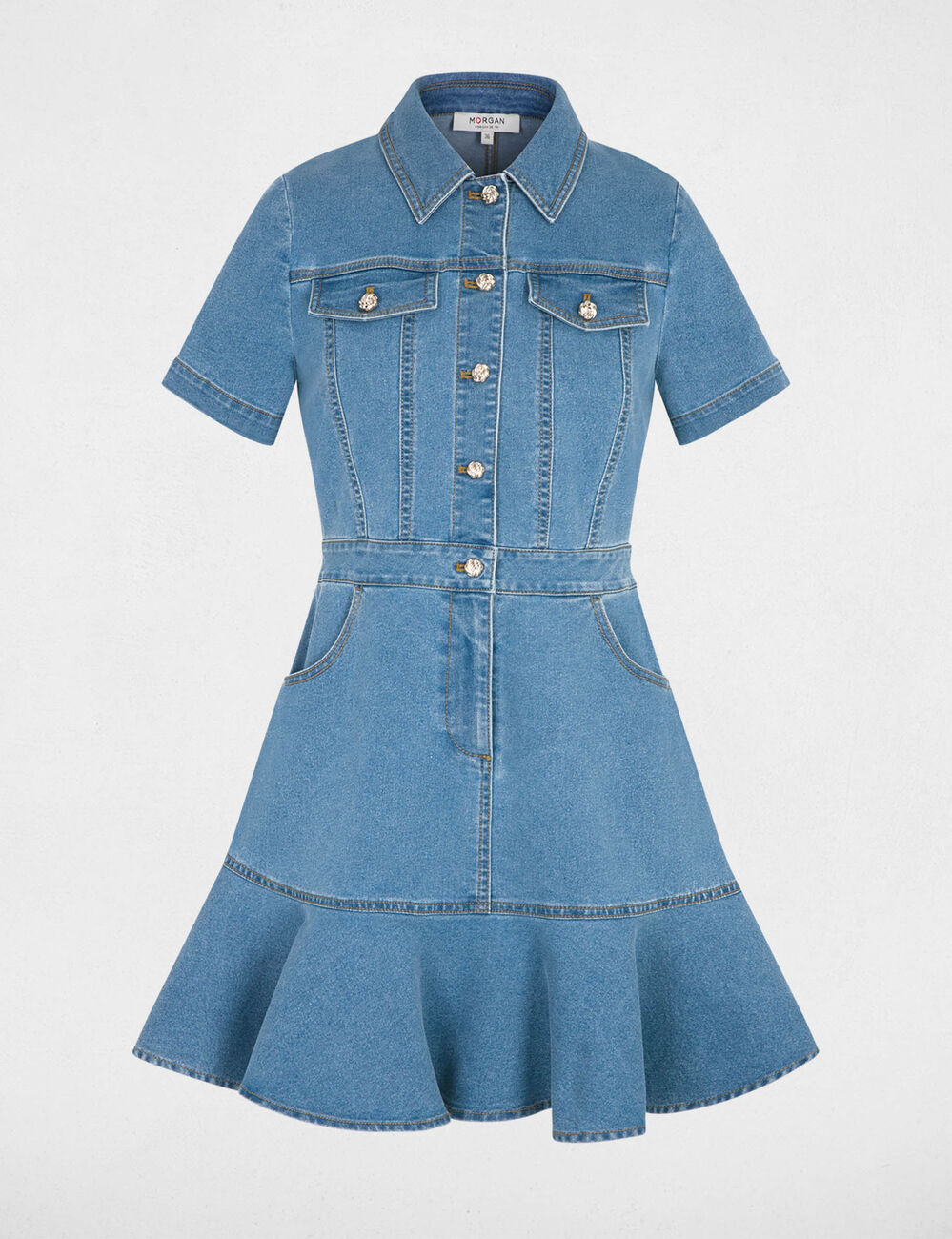 Robe courte ajust&eacute;e denim stone femme