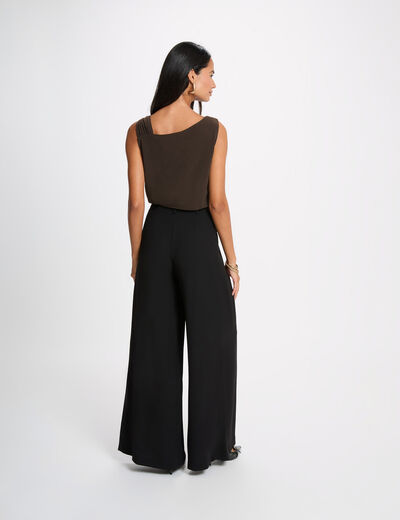 Asymmetrisch T-shirt met sieraad donker bruin vrouw
