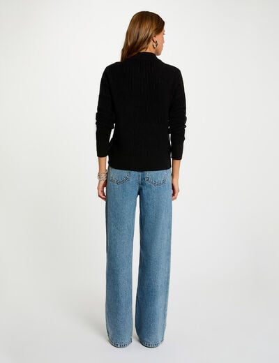 Pull court col roulé noir femme