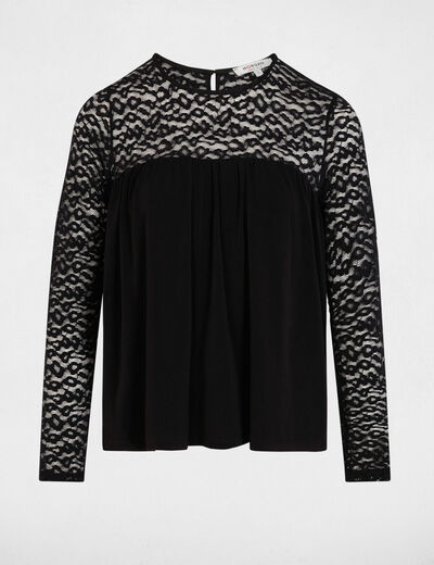 T-shirt kant lange mouwen zwart vrouw