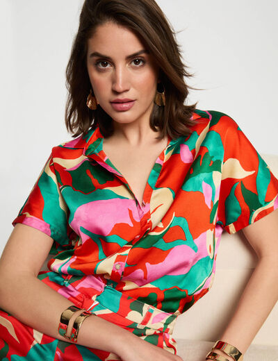 Chemise manches courtes multicolore femme