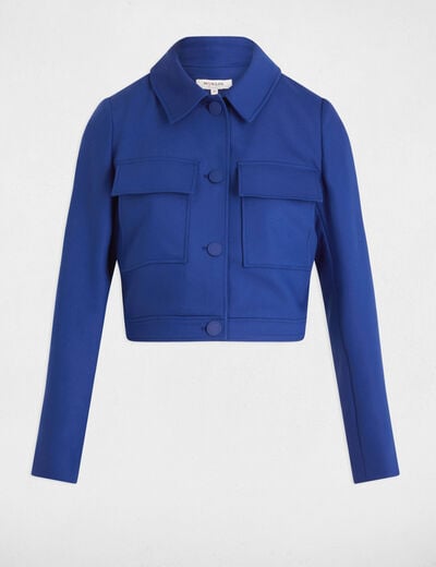 Veste courte boutonnée bleu electrique femme
